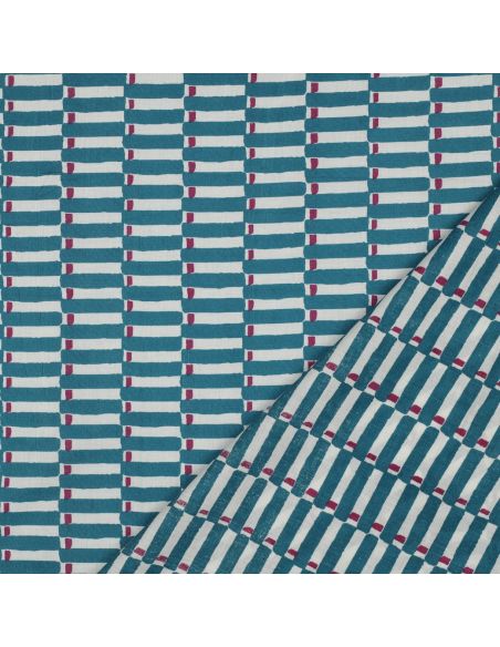 Indian cotton fabric block print Indra - Petrol blue