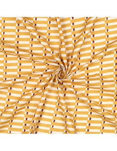 Indian cotton fabric block print Indra - Ochre