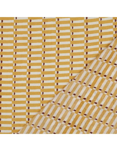 Indian cotton fabric block print Indra - Ochre
