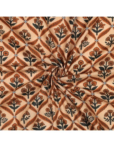 Indian cotton fabric block print Solenne - Copper