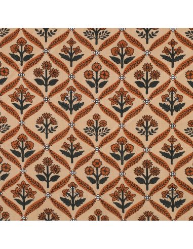 Indian cotton fabric block print Solenne - Copper