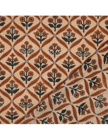 Indian cotton fabric block print Solenne - Copper