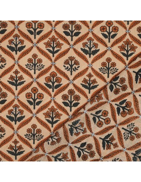 Indian cotton fabric block print Solenne - Copper