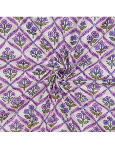 Indian cotton fabric block print Solenne - Pink
