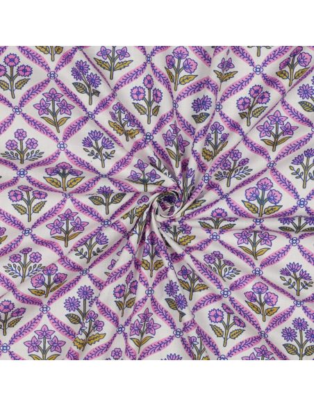 Indian cotton fabric block print Solenne - Pink