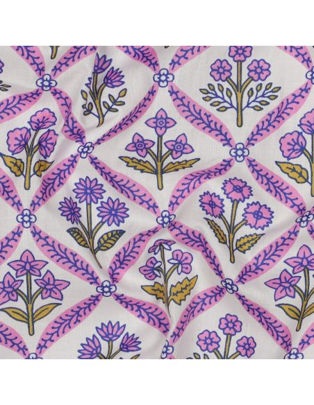 Indian cotton fabric block print Solenne - Pink