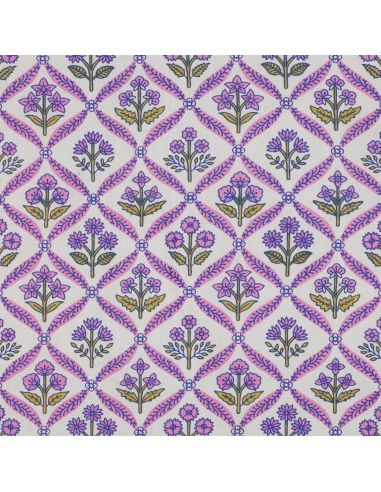 Indian cotton fabric block print Solenne - Pink