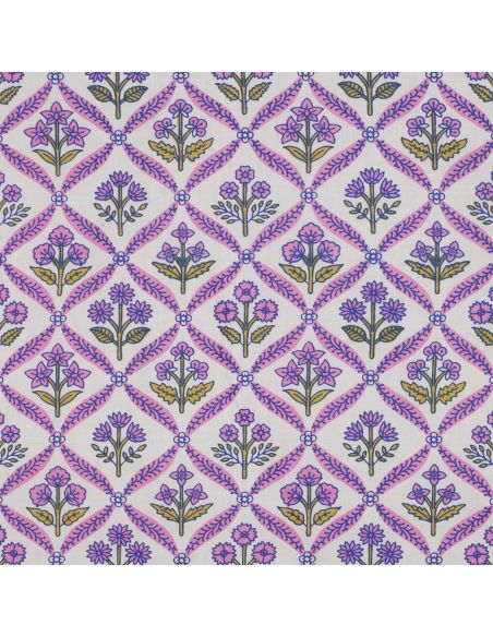 Indian cotton fabric block print Solenne - Pink
