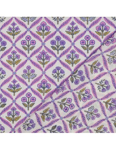Indian cotton fabric block print Solenne - Pink