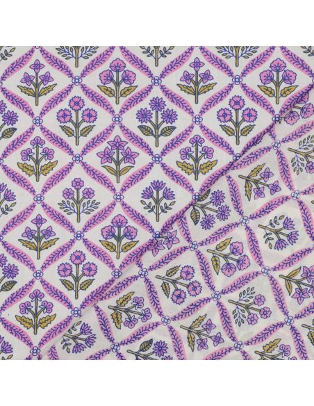 Indian cotton fabric block print Solenne - Pink