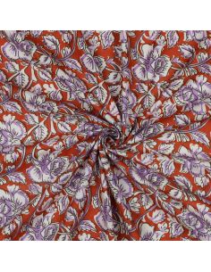 Indian cotton fabric block print Jasmine - Terracotta