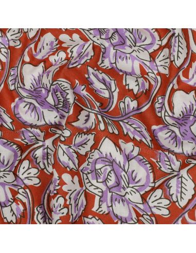 Indian cotton fabric block print Jasmine - Terracotta