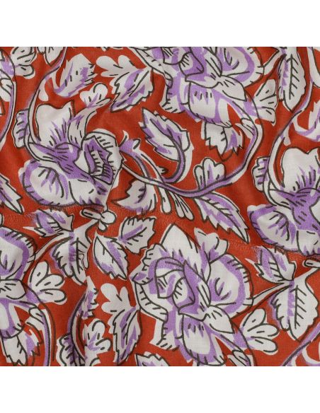 Indian cotton fabric block print Jasmine - Terracotta