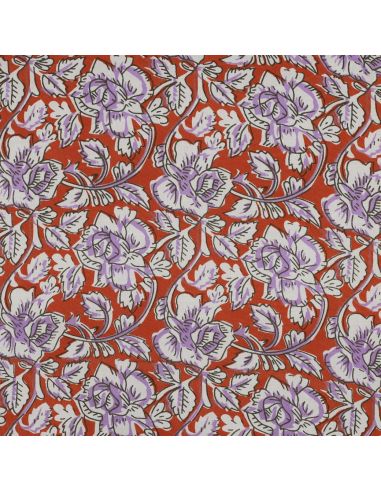 Indian cotton fabric block print Jasmine - Terracotta