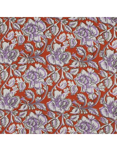 Indian cotton fabric block print Jasmine - Terracotta
