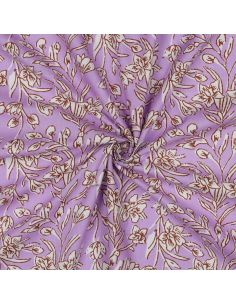 Indian cotton fabric block print Kirine - Lilac