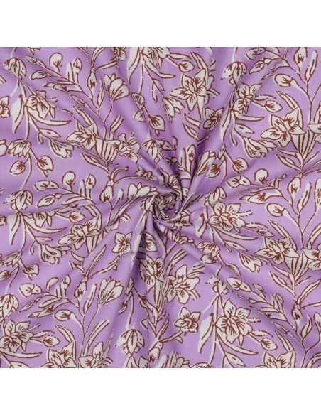 Indian cotton fabric block print Kirine - Lilac