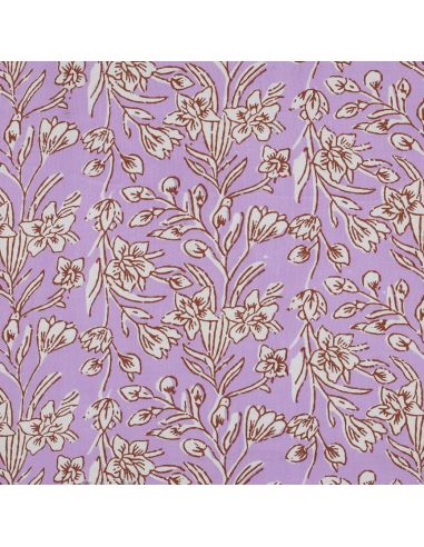Indian cotton fabric block print Kirine - Lilac