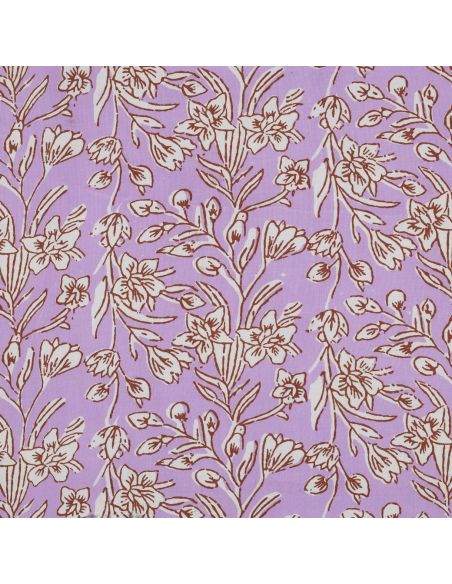 Indian cotton fabric block print Kirine - Lilac