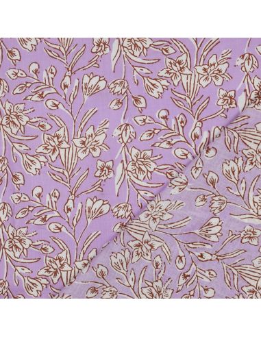 Indian cotton fabric block print Kirine - Lilac