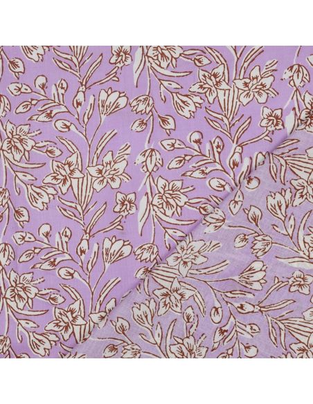 Indian cotton fabric block print Kirine - Lilac