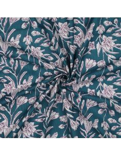 Indian cotton fabric block print Kirine - Petrol blue