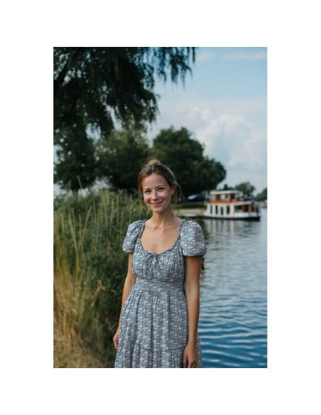 Indian cotton fabric block print Kirine - Petrol blue