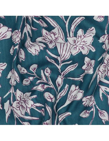 Indian cotton fabric block print Kirine - Petrol blue