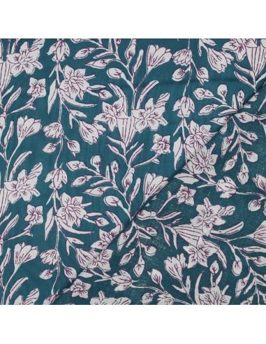 Indian cotton fabric block print Kirine - Petrol blue