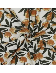 Indian cotton fabric block print Lemons - Green leaves
