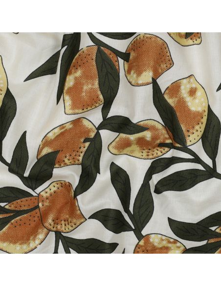 Indian cotton fabric block print Lemons - Green leaves