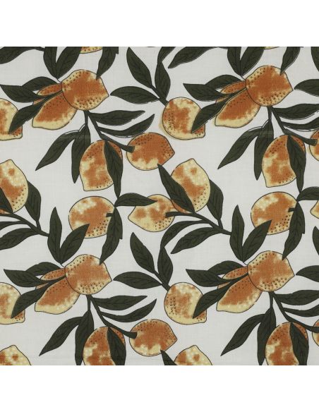 Indian cotton fabric block print Lemons - Green leaves