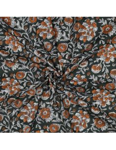 Indian cotton fabric block print Myrène - Green