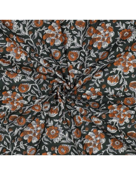 Indian cotton fabric block print Myrène - Green