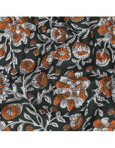 Indian cotton fabric block print Myrène - Green