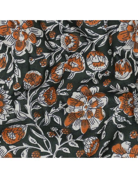 Indian cotton fabric block print Myrène - Green