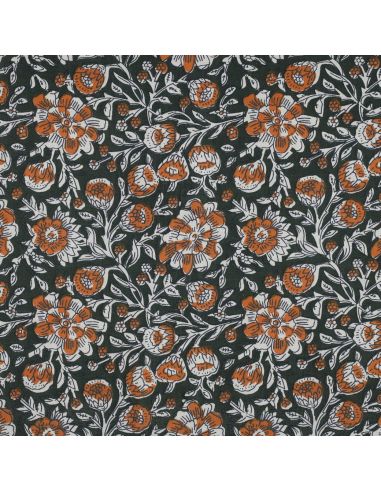 Indian cotton fabric block print Myrène - Green
