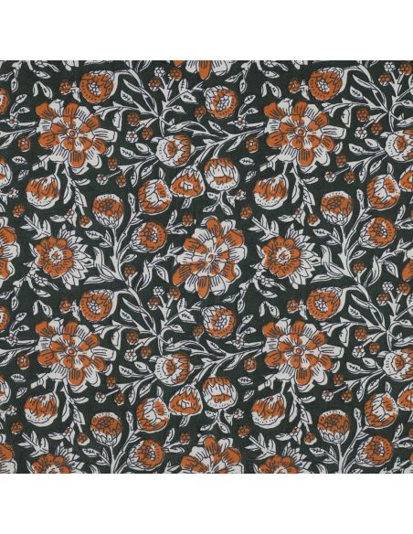 Indian cotton fabric block print Myrène - Green
