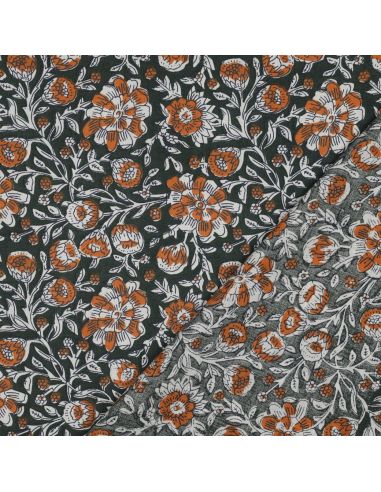 Indian cotton fabric block print Myrène - Green
