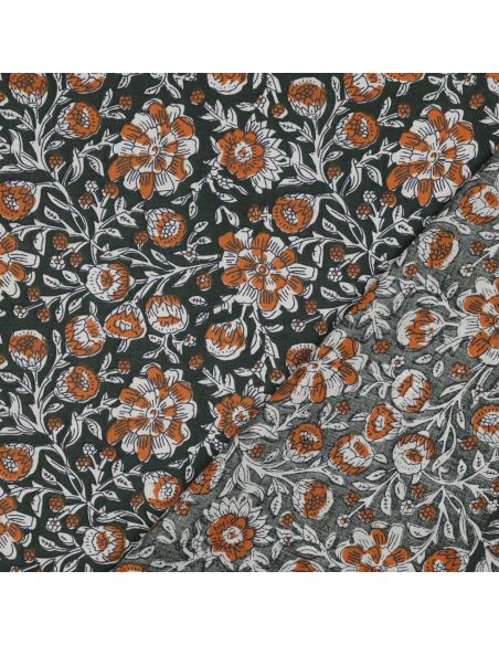 Indian cotton fabric block print Myrène - Green
