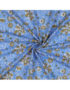 Indian cotton fabric block print Myrène - Blue