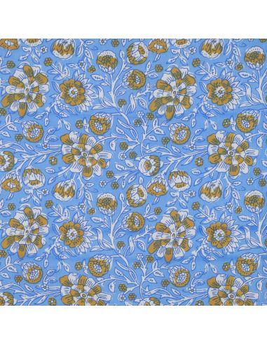 Indian cotton fabric block print Myrène - Blue