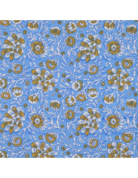 Indian cotton fabric block print Myrène - Blue