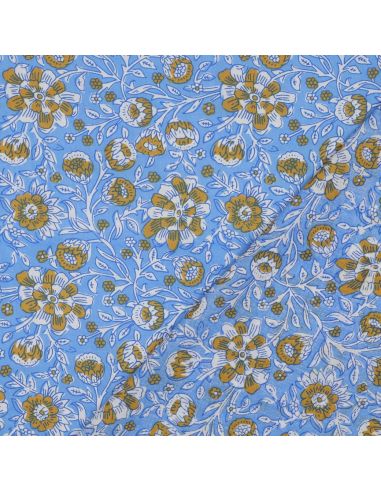 Indian cotton fabric block print Myrène - Blue