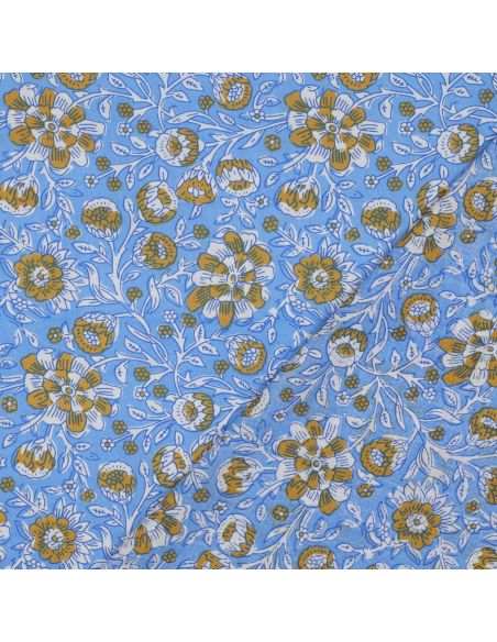 Indian cotton fabric block print Myrène - Blue
