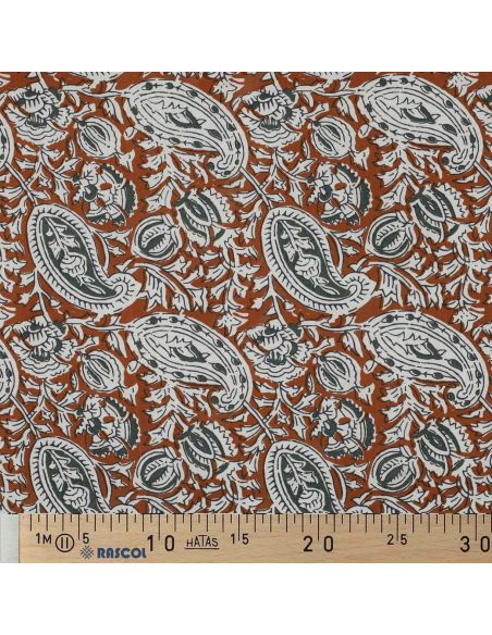 Indian cotton fabric block print Nalini - Cognac