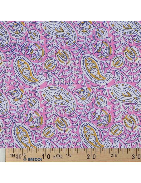 Indian cotton fabric block print Nalini - Pink
