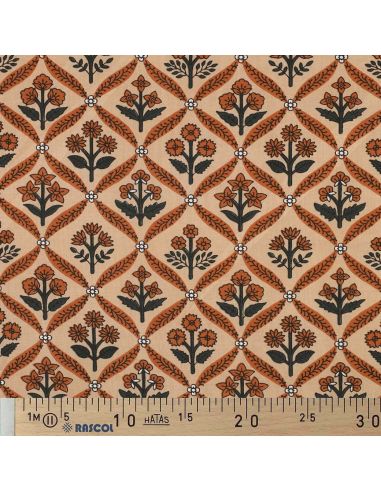 Indian cotton fabric block print Solenne - Copper