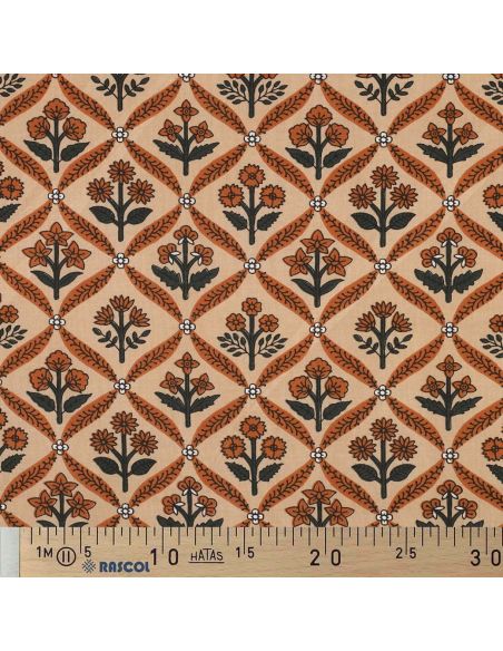 Indian cotton fabric block print Solenne - Copper