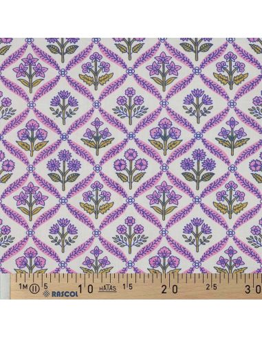 Indian cotton fabric block print Solenne - Pink